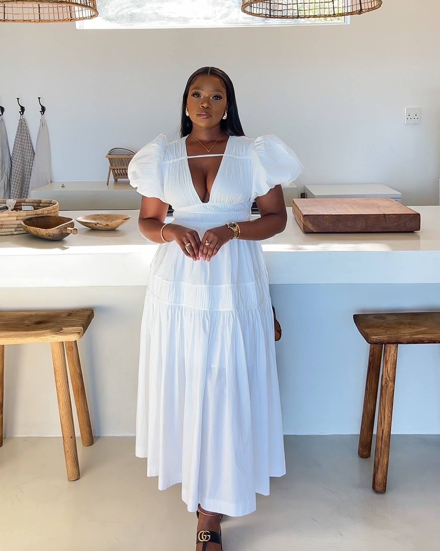 Waist Cinching Pleated Mid Length Dress