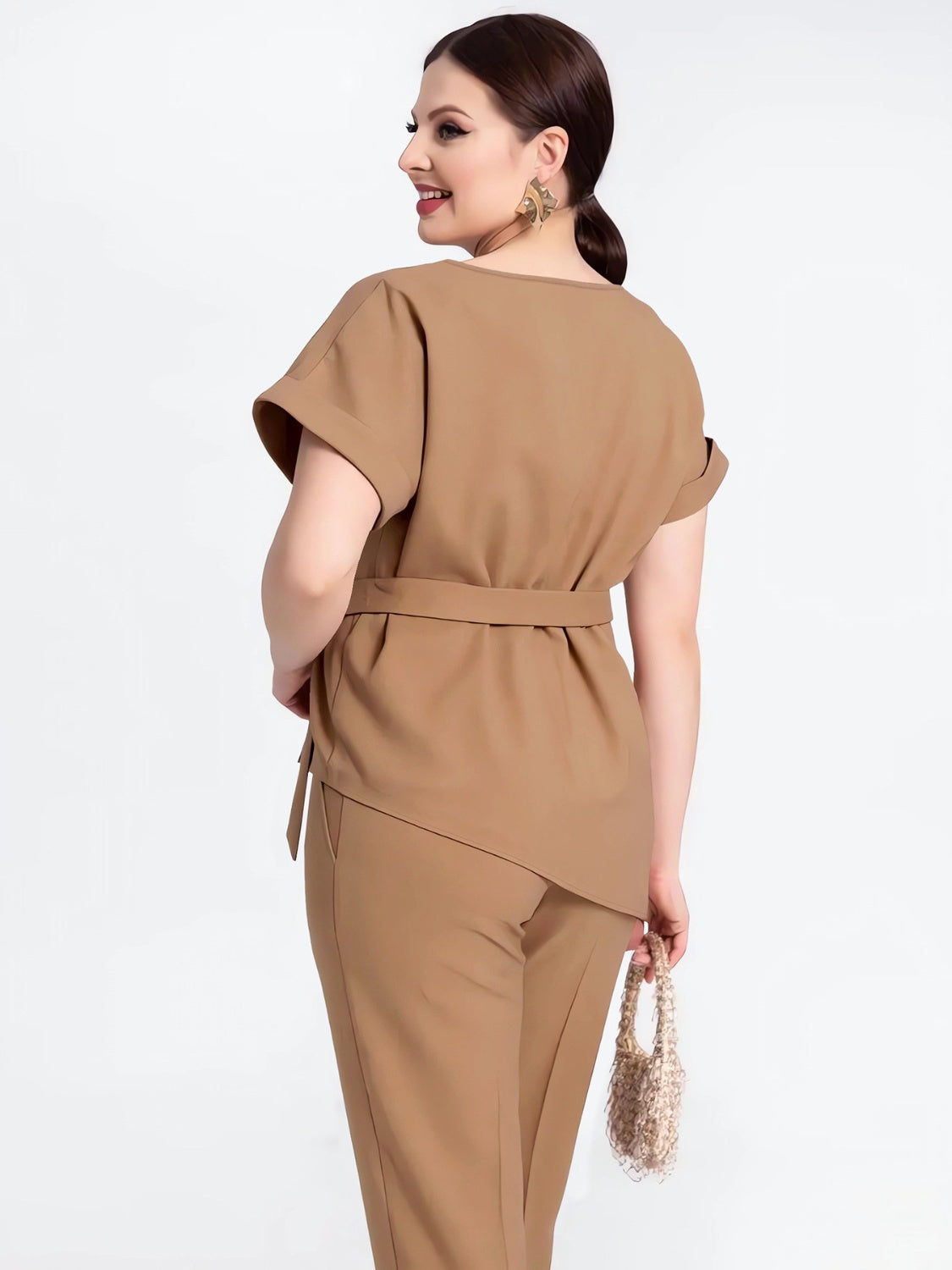 Round Neck Short Sleeve Top and Pants Set - MONLANE