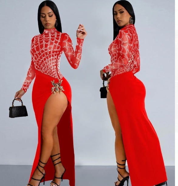 Sexy Long Sleeved Slit Dress