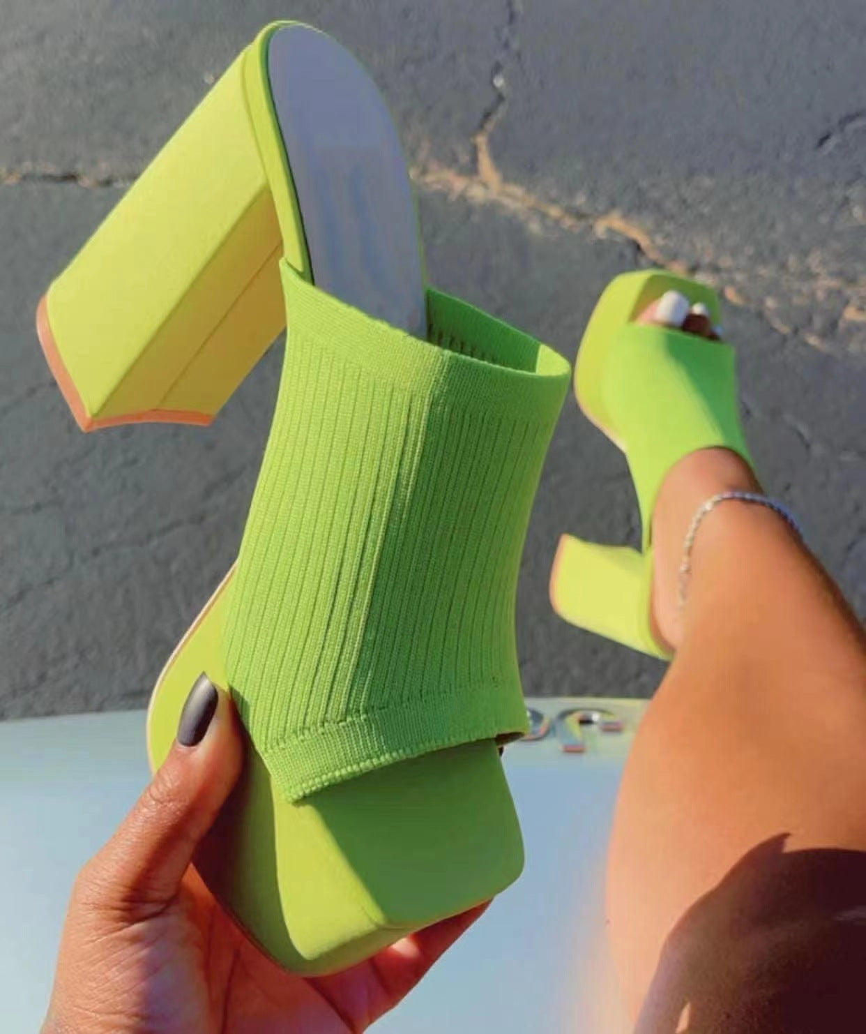 Square Toe Knitted Elastic Slippers