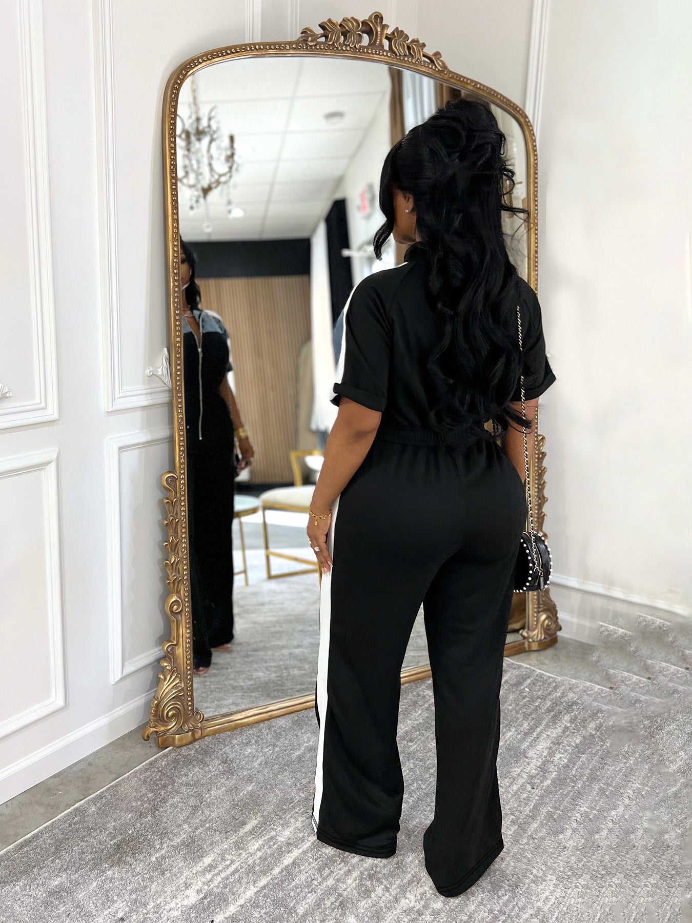 Cowboy Patchwork stand Zipper Jumpsuit