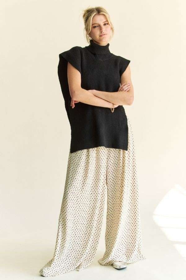 Side Split Turtleneck Knit Top