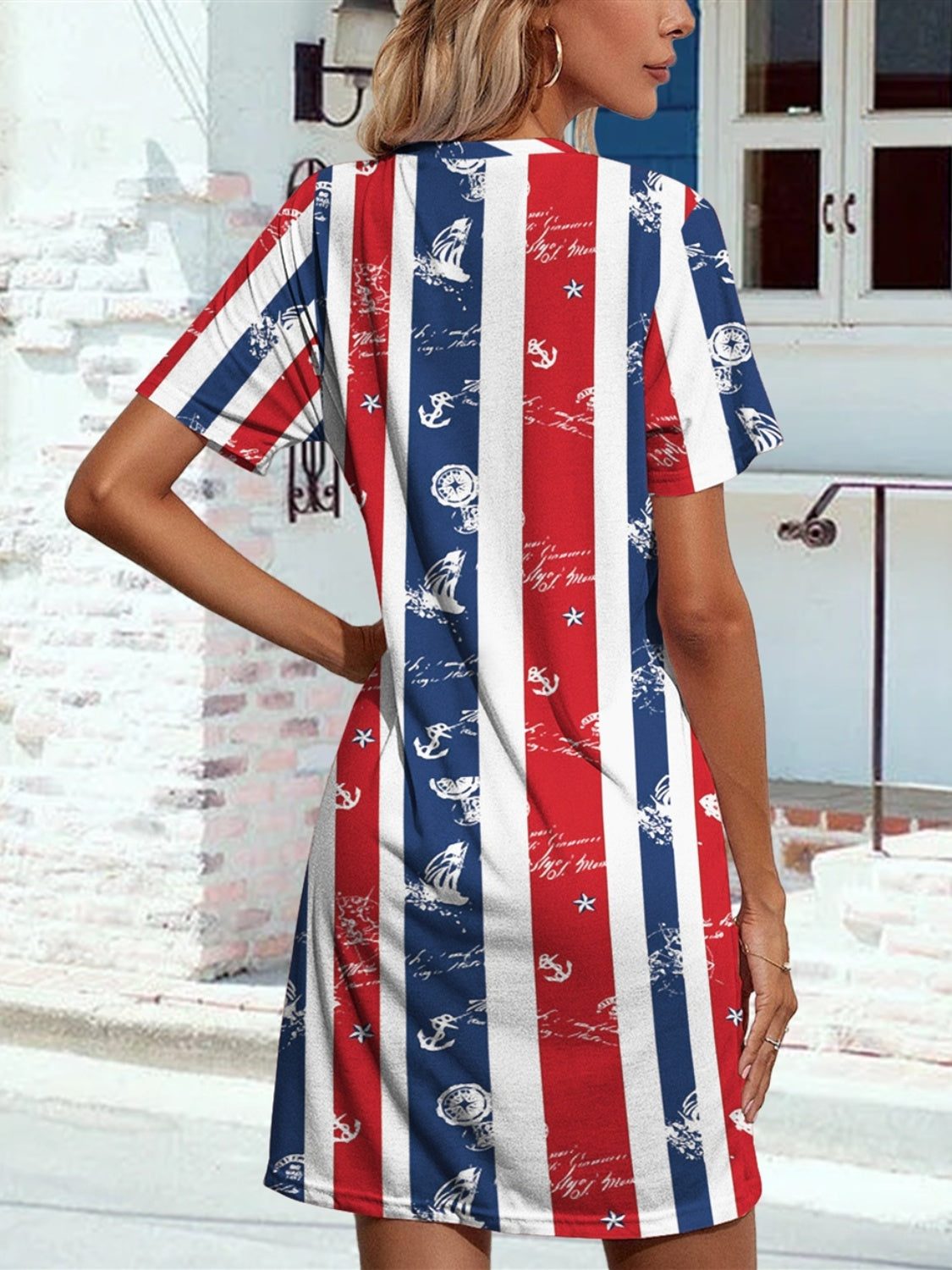 Pocketed Striped Short Sleeve Dress