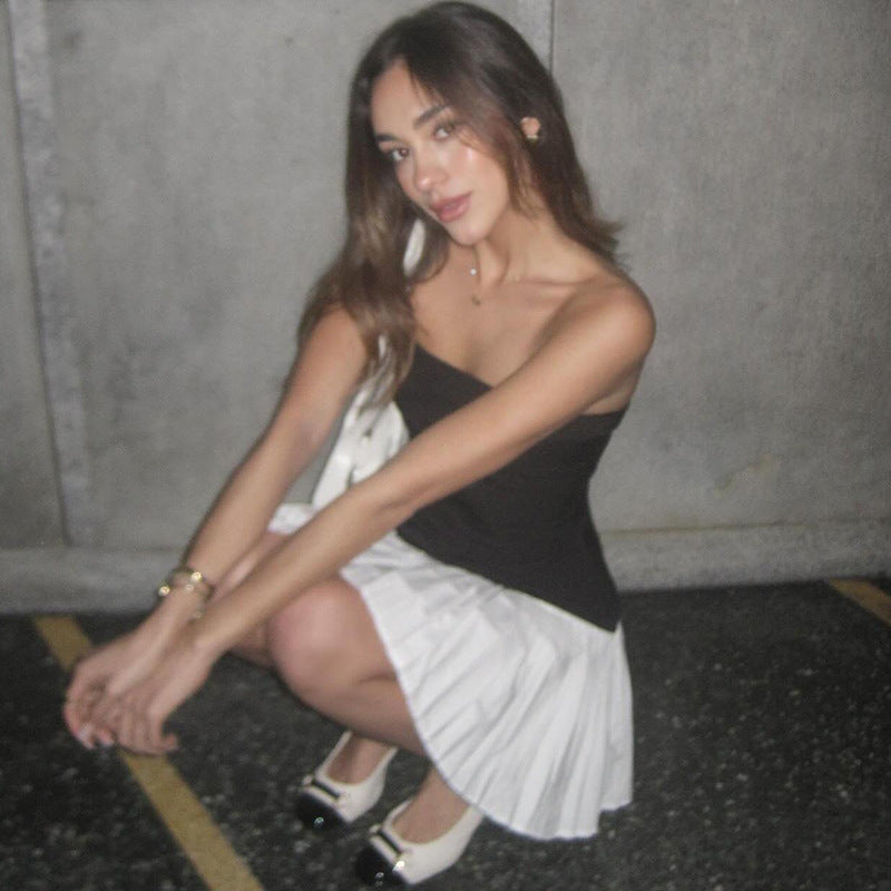 strapless pleated dress