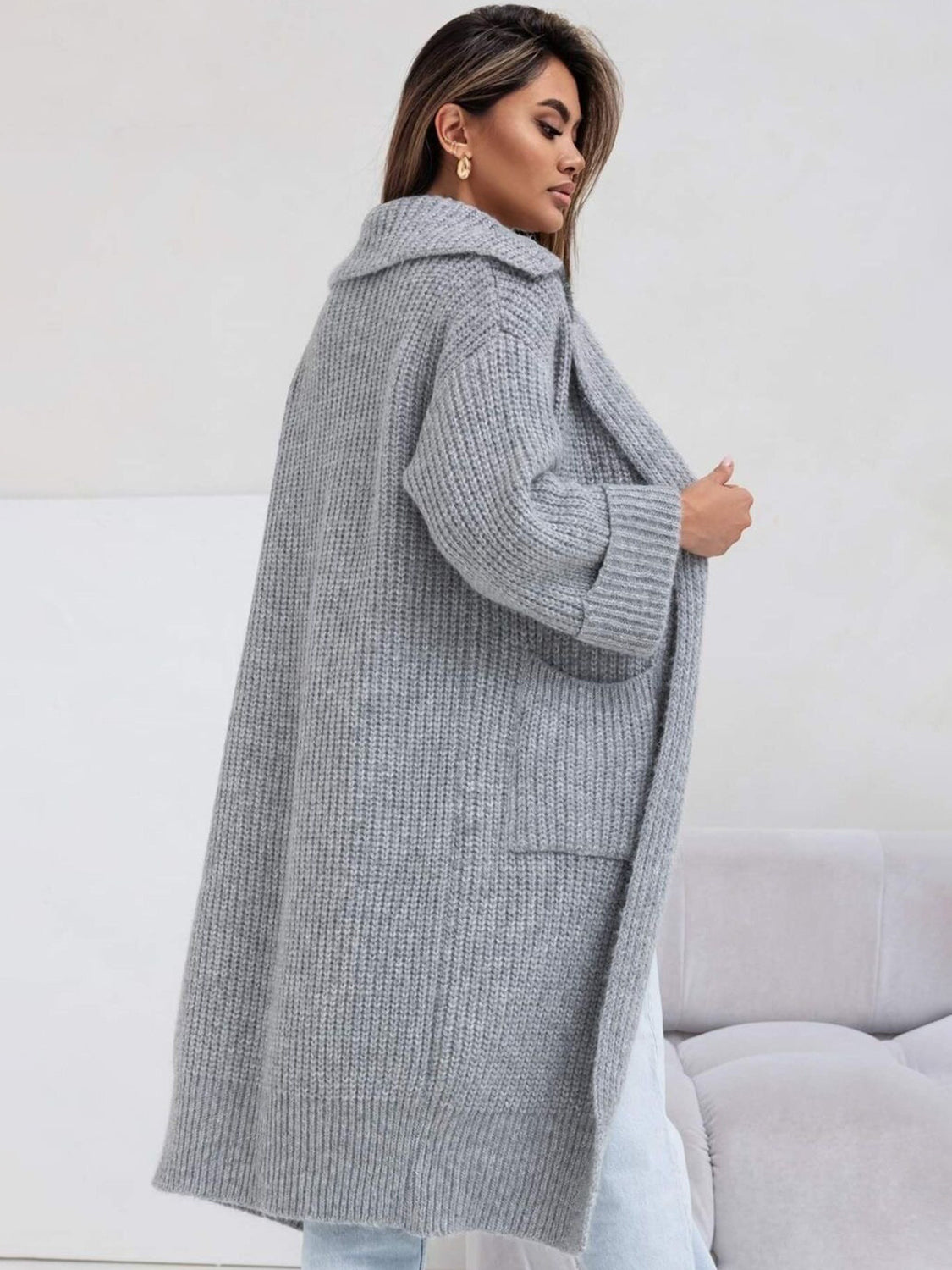 Pocketed Dropped Shoulder Cardigan