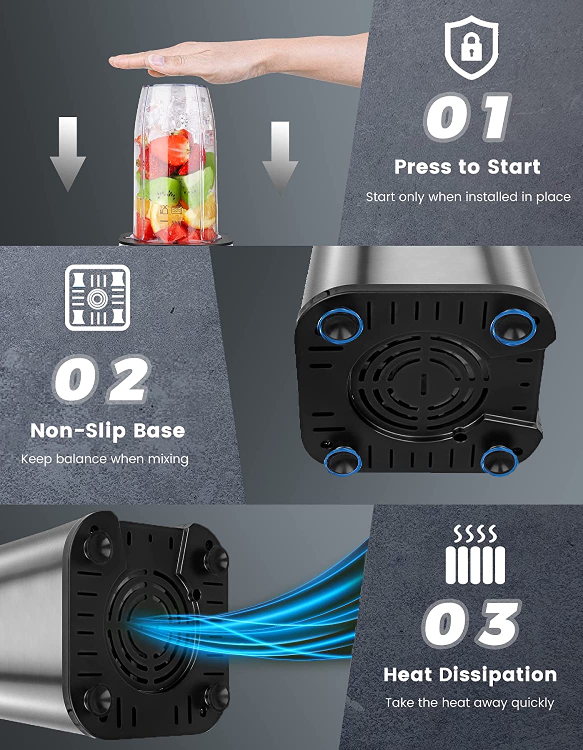 VEWIOR 1000W Smoothie Blender for Shakes and Smoothies, 11 Pieces Personal Blender for Kitchen, 2*23oz+10oz Blender Cups with To-Go Lids for Fruit Vegetables, Beans, Nuts, Spices(Shipment from FBA) - MONLANE