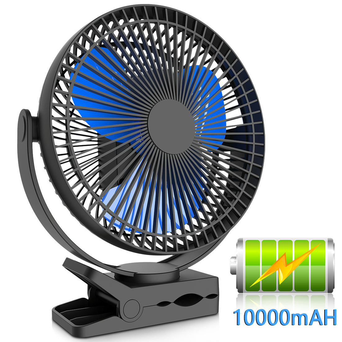 10000mAh Rechargeable Portable Fan, 8-Inch Battery Operated Clip on Fan, USB Fan, 4 Speeds, Strong Airflow, Sturdy Clamp for Personal Office Desk Golf Car Outdoor Travel Camping Tent Gym - MONLANE