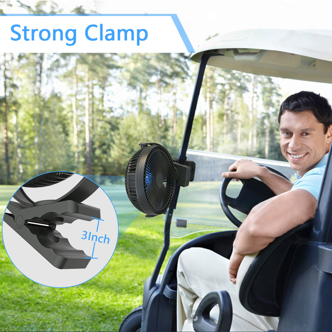 10000mAh Rechargeable Portable Fan, 8-Inch Battery Operated Clip on Fan, USB Fan, 4 Speeds, Strong Airflow, Sturdy Clamp for Personal Office Desk Golf Car Outdoor Travel Camping Tent Gym - MONLANE