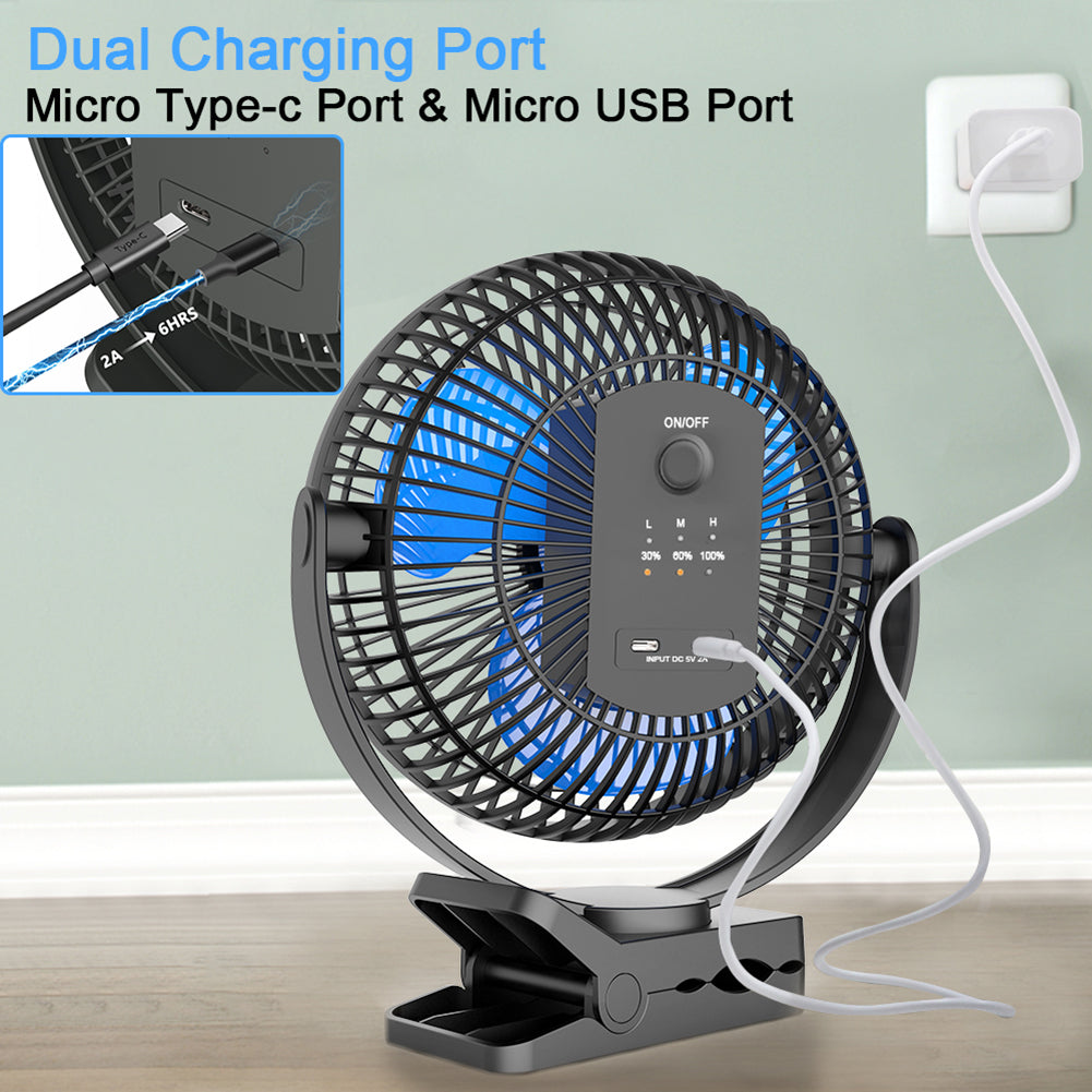 10000mAh Rechargeable Portable Fan, 8-Inch Battery Operated Clip on Fan, USB Fan, 4 Speeds, Strong Airflow, Sturdy Clamp for Personal Office Desk Golf Car Outdoor Travel Camping Tent Gym - MONLANE