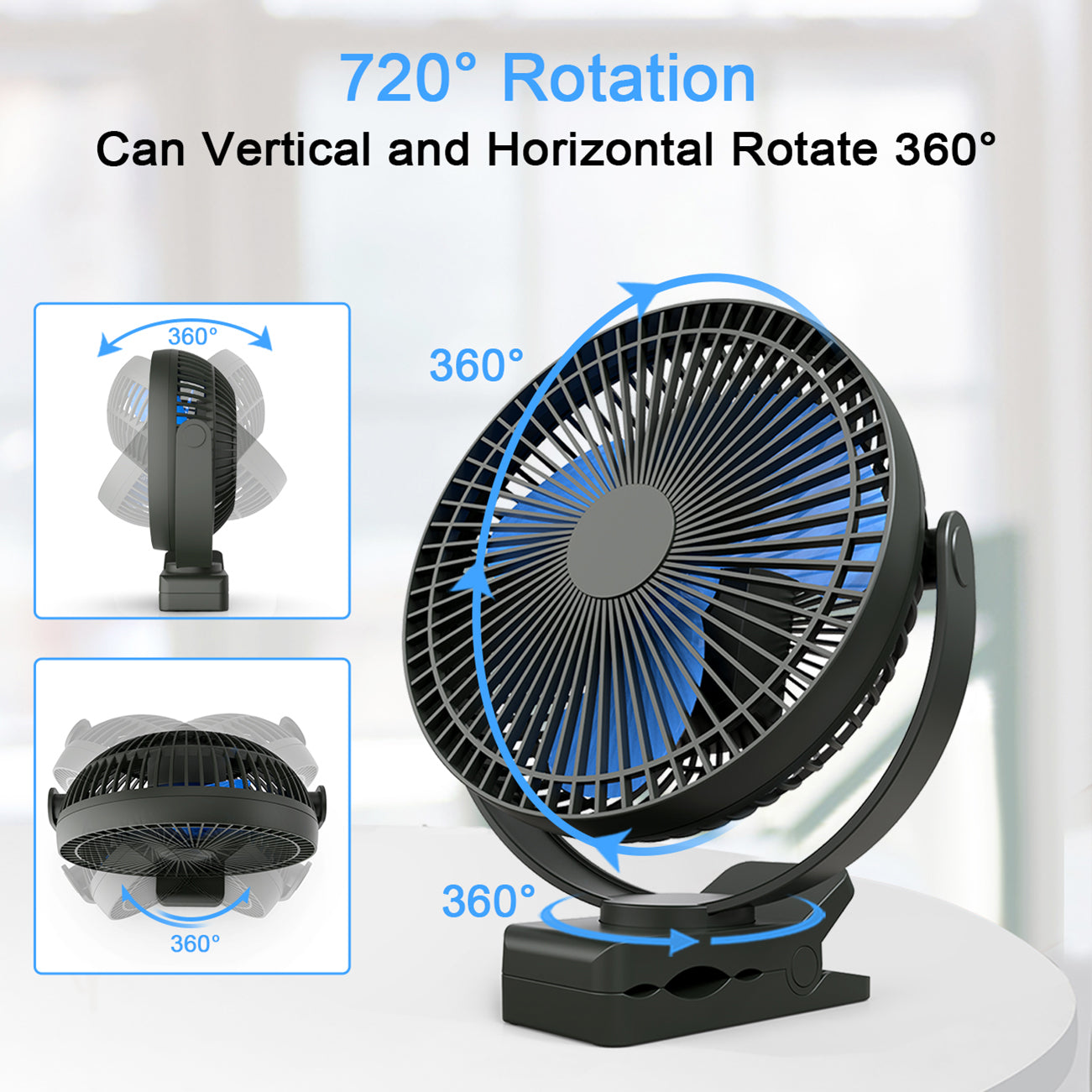 10000mAh Rechargeable Portable Fan, 8-Inch Battery Operated Clip on Fan, USB Fan, 4 Speeds, Strong Airflow, Sturdy Clamp for Personal Office Desk Golf Car Outdoor Travel Camping Tent Gym - MONLANE