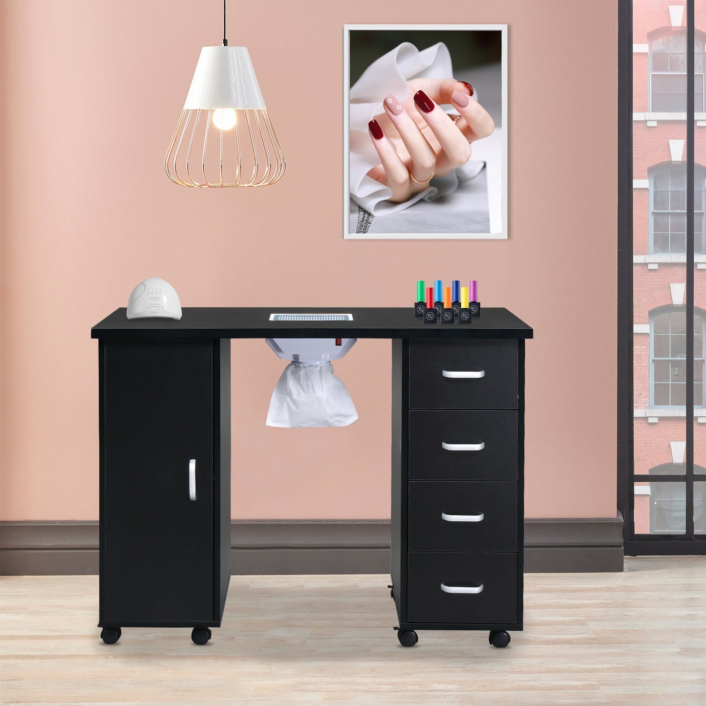 Single Door 4 Drawers with Fan Black Nail Table - MONLANE