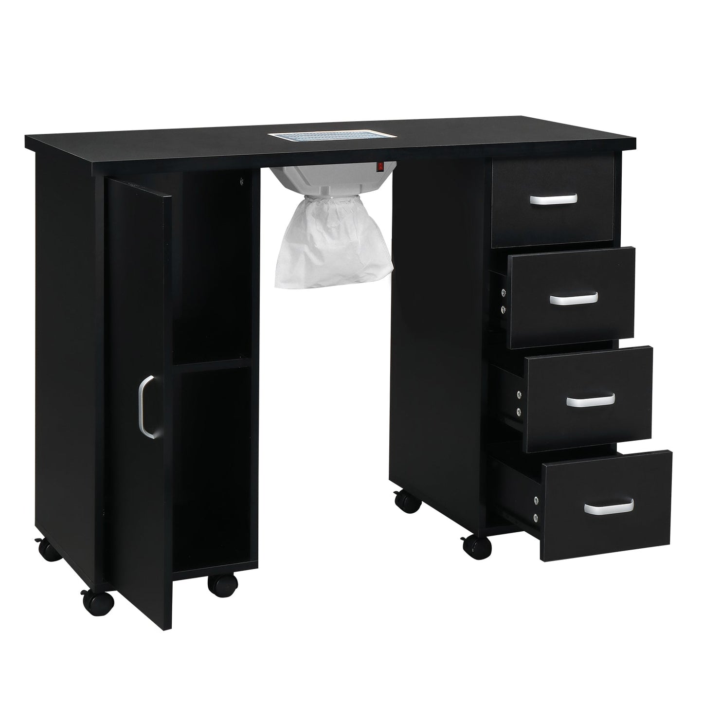 Single Door 4 Drawers with Fan Black Nail Table - MONLANE