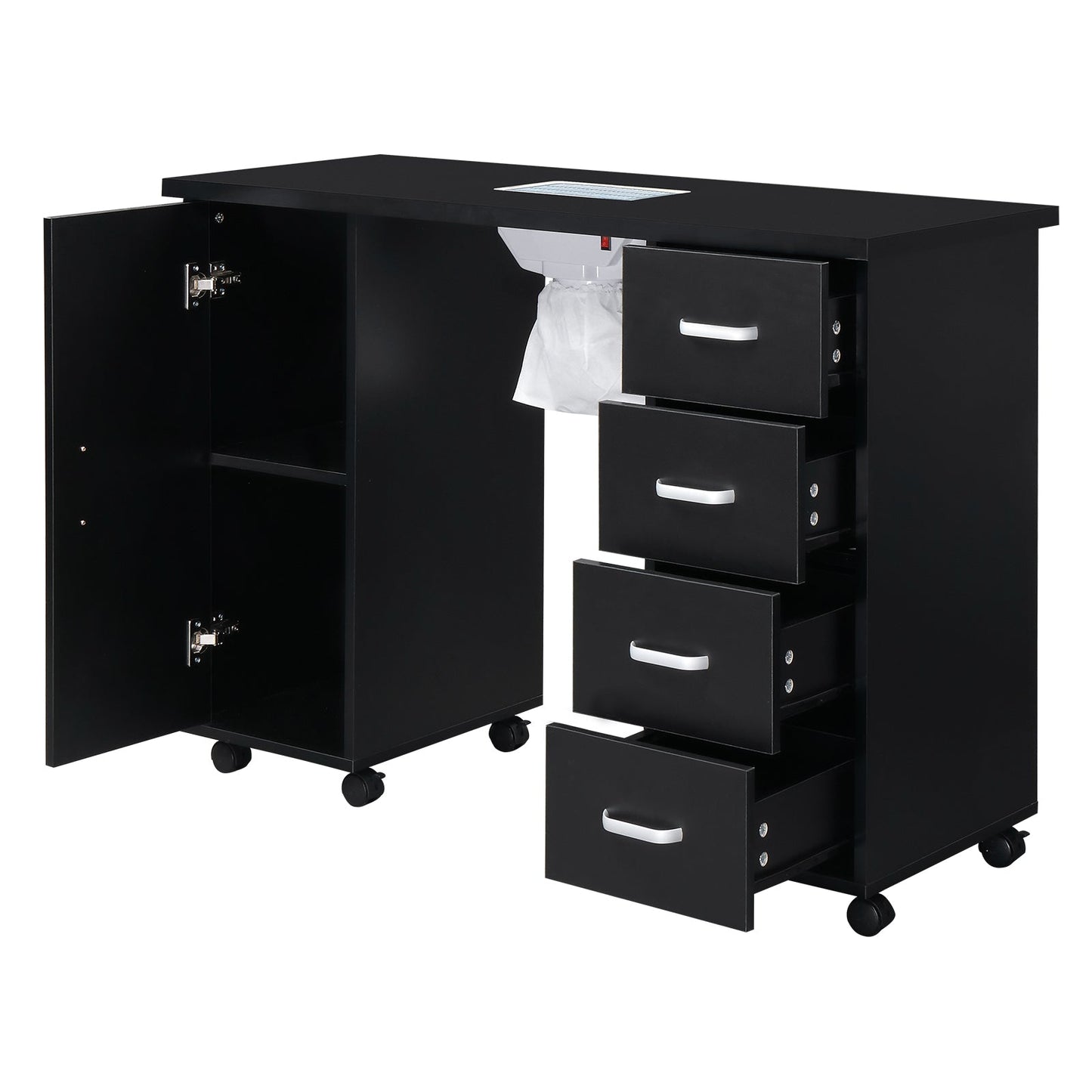 Single Door 4 Drawers with Fan Black Nail Table - MONLANE