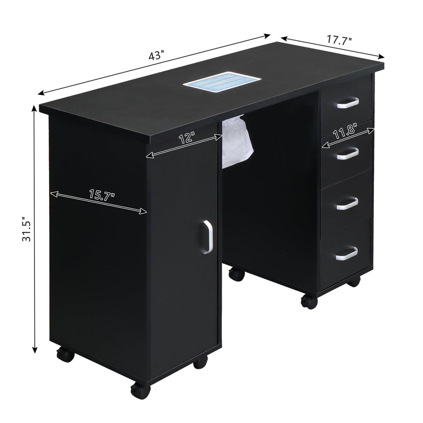 Single Door 4 Drawers with Fan Black Nail Table - MONLANE