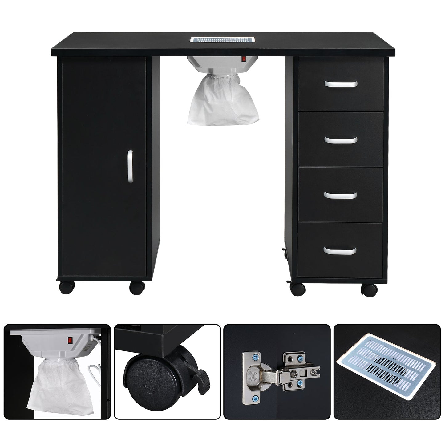 Single Door 4 Drawers with Fan Black Nail Table - MONLANE