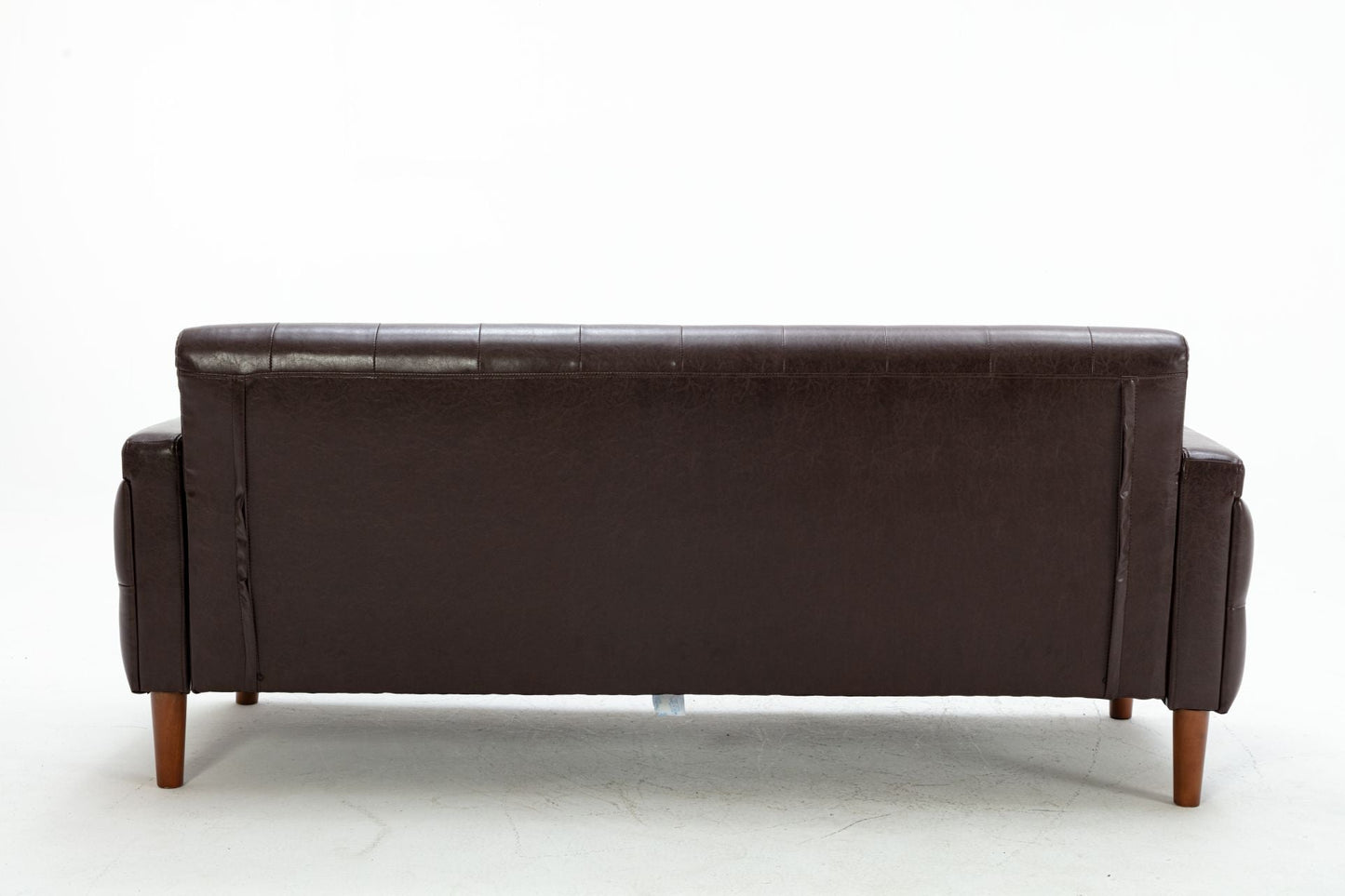 Brown PU Leather Sponge Sofa, Indoor Sofa, Removable Wooden Feet, Tufted Buttons - MONLANE