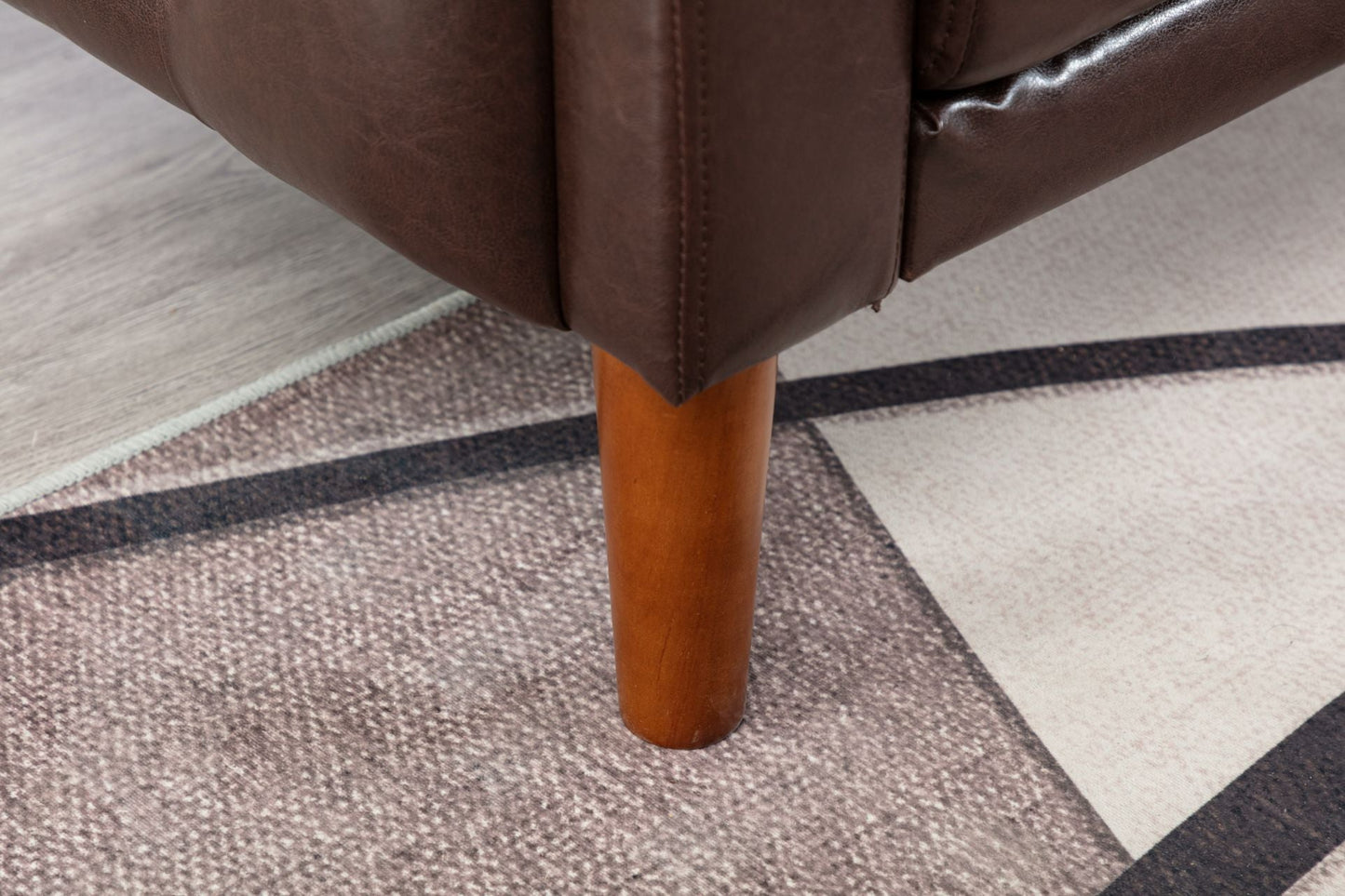 Brown PU Leather Sponge Sofa, Indoor Sofa, Removable Wooden Feet, Tufted Buttons - MONLANE
