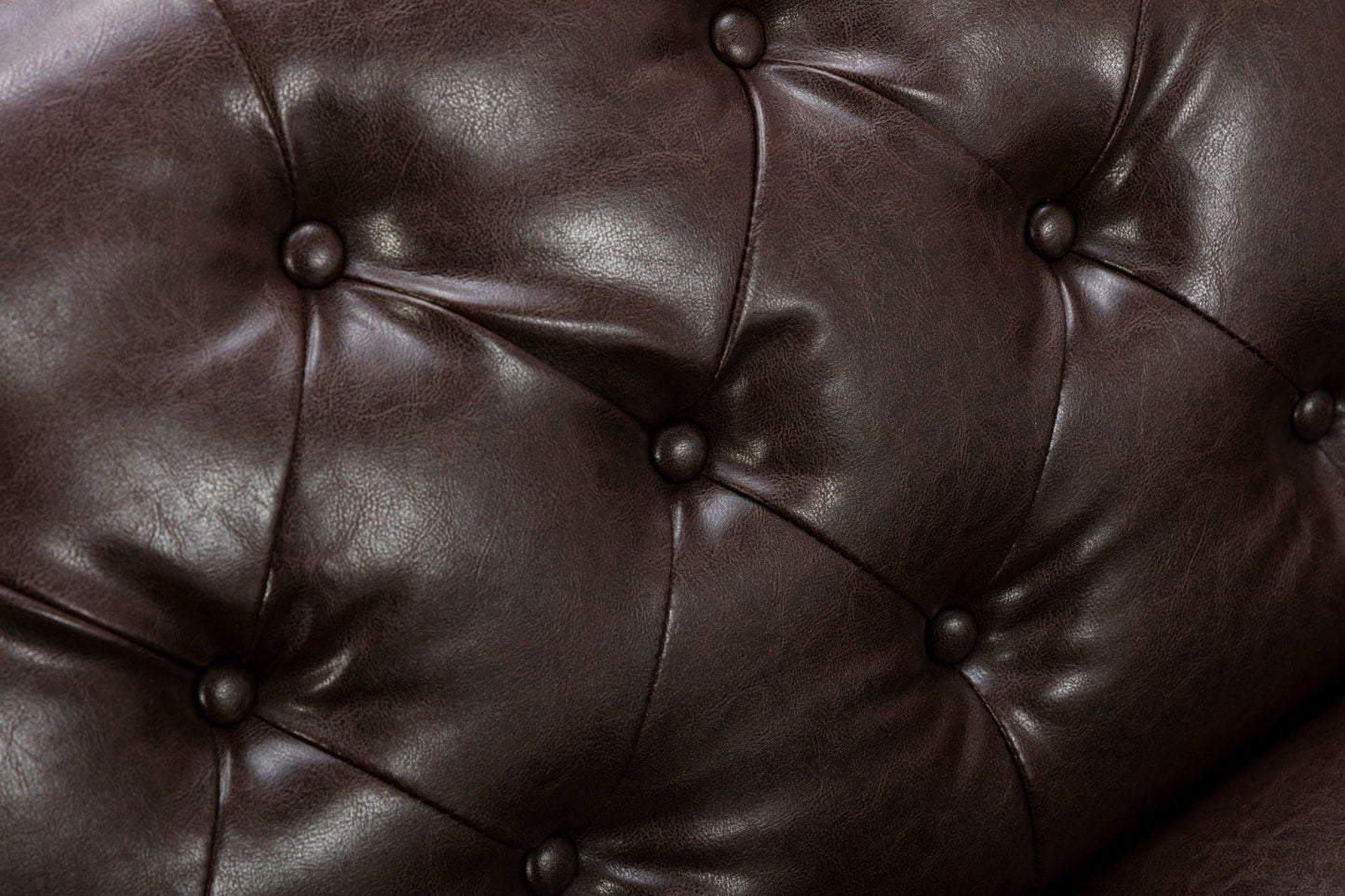 Brown PU Leather Sponge Sofa, Indoor Sofa, Removable Wooden Feet, Tufted Buttons - MONLANE