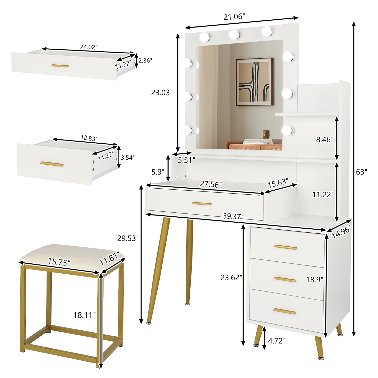 Vanity Set with LED Bulbs