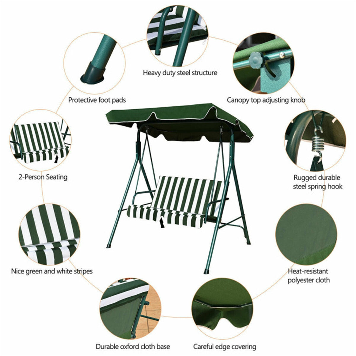2-Seat Outdoor Swing Chair with awning