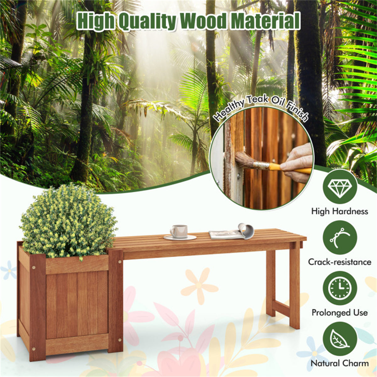 Outdoor bench with planter box