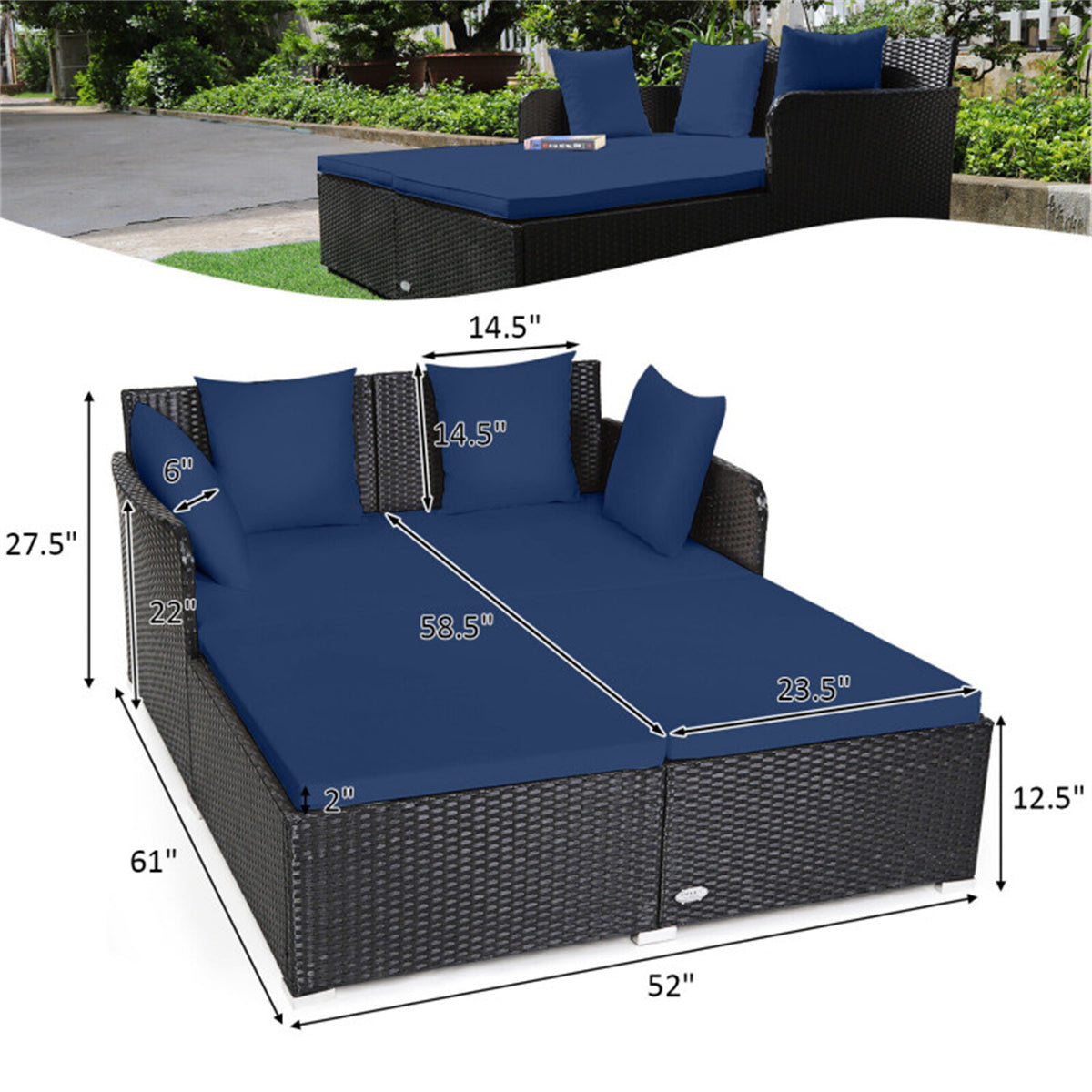 Navy Outdoor Rattan Daybed
