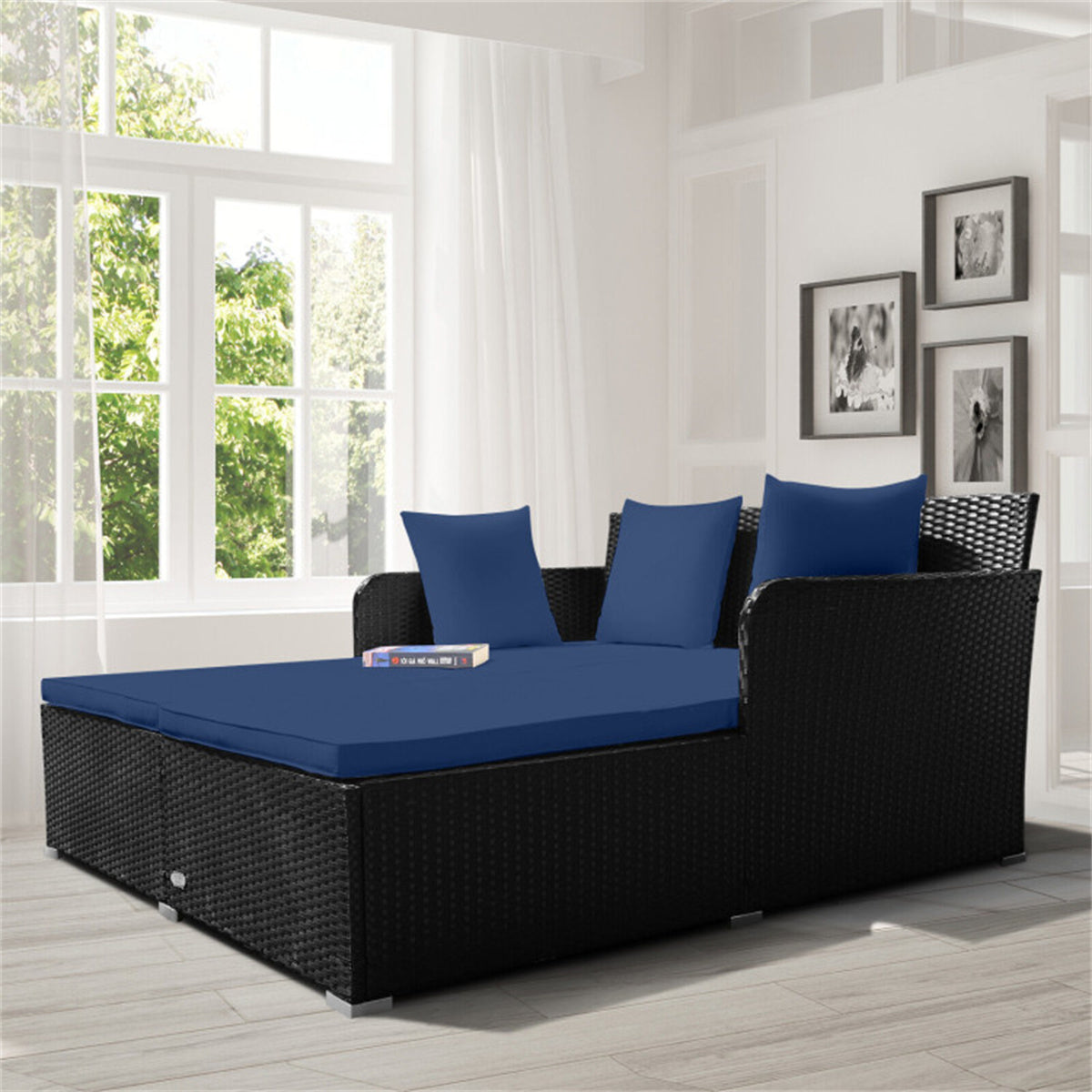 Navy Outdoor Rattan Daybed