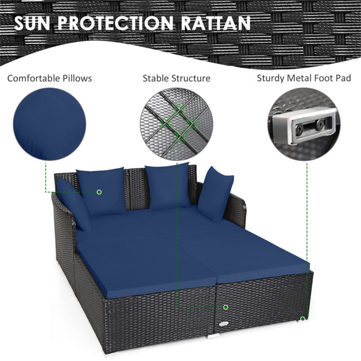 Navy Outdoor Rattan Daybed