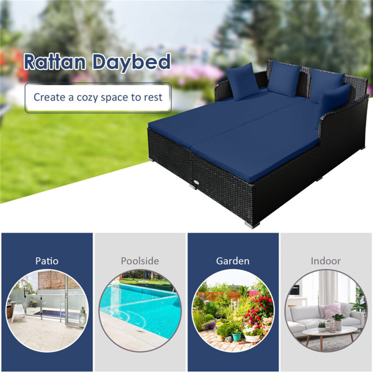 Navy Outdoor Rattan Daybed