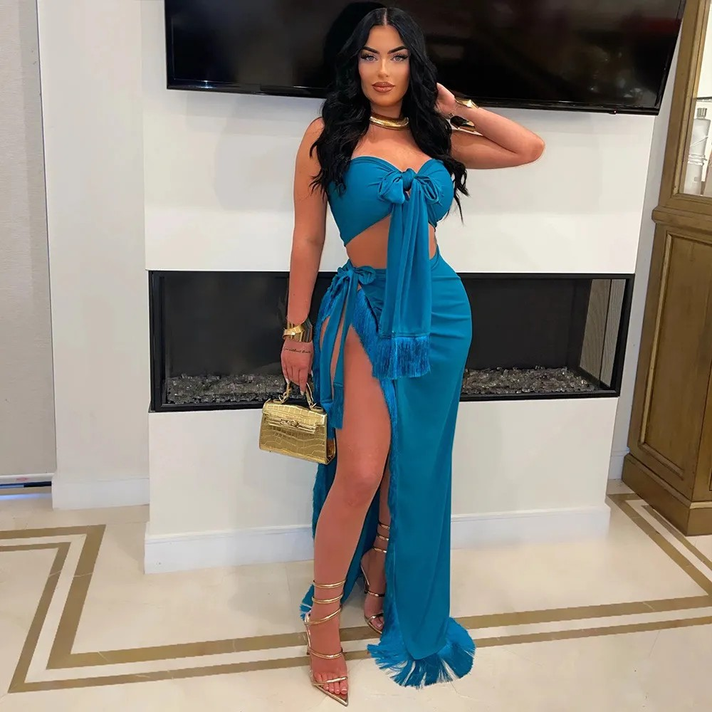 High Slit Tassel Two-Piece Set