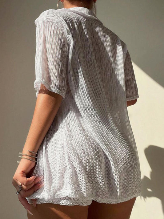 Open Front Half Sleeve Top and Shorts Cover Up Set - MONLANE