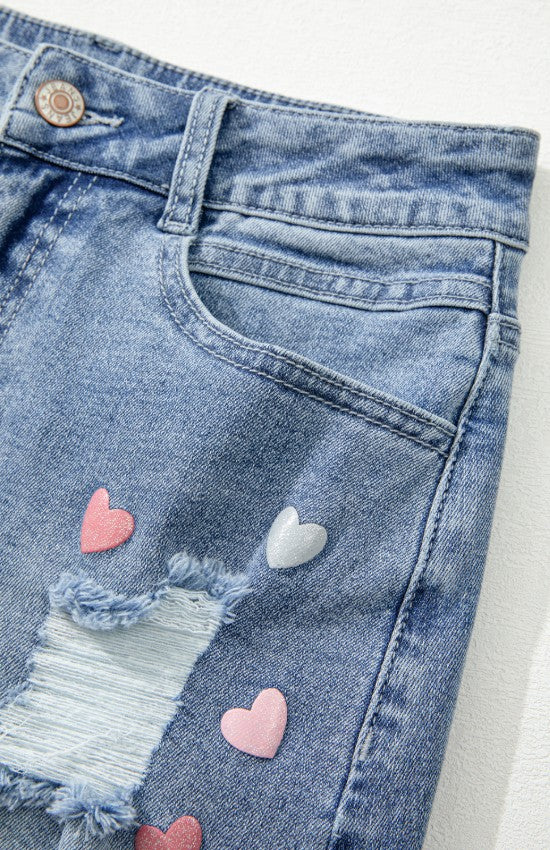 Raw Hem Heart Denim Skirt