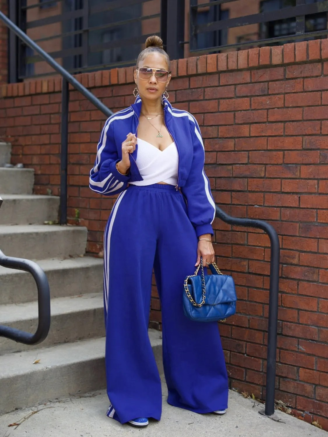 Striped zipper thick hoodie two-piece set