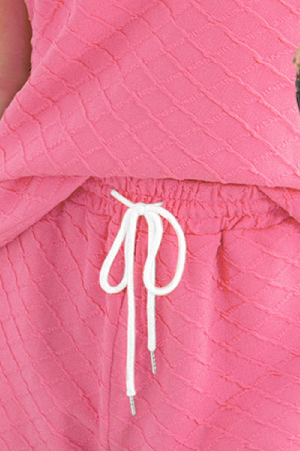 Round Neck Short Sleeve Drawstring Shorts Set