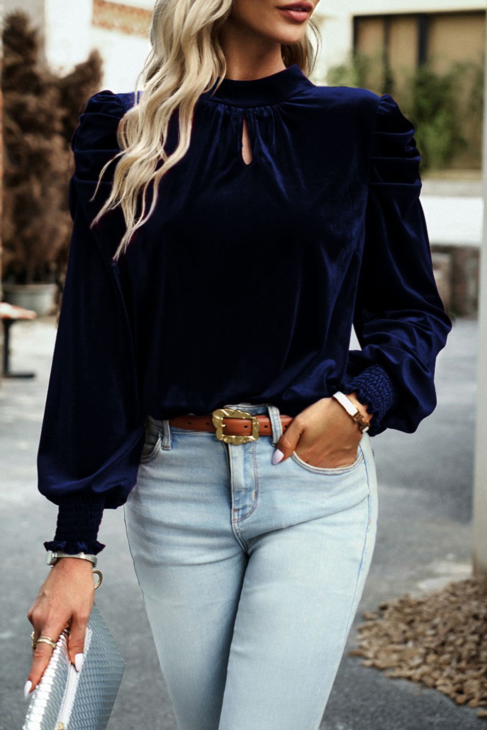 Velvet Long Sleeve Blouse
