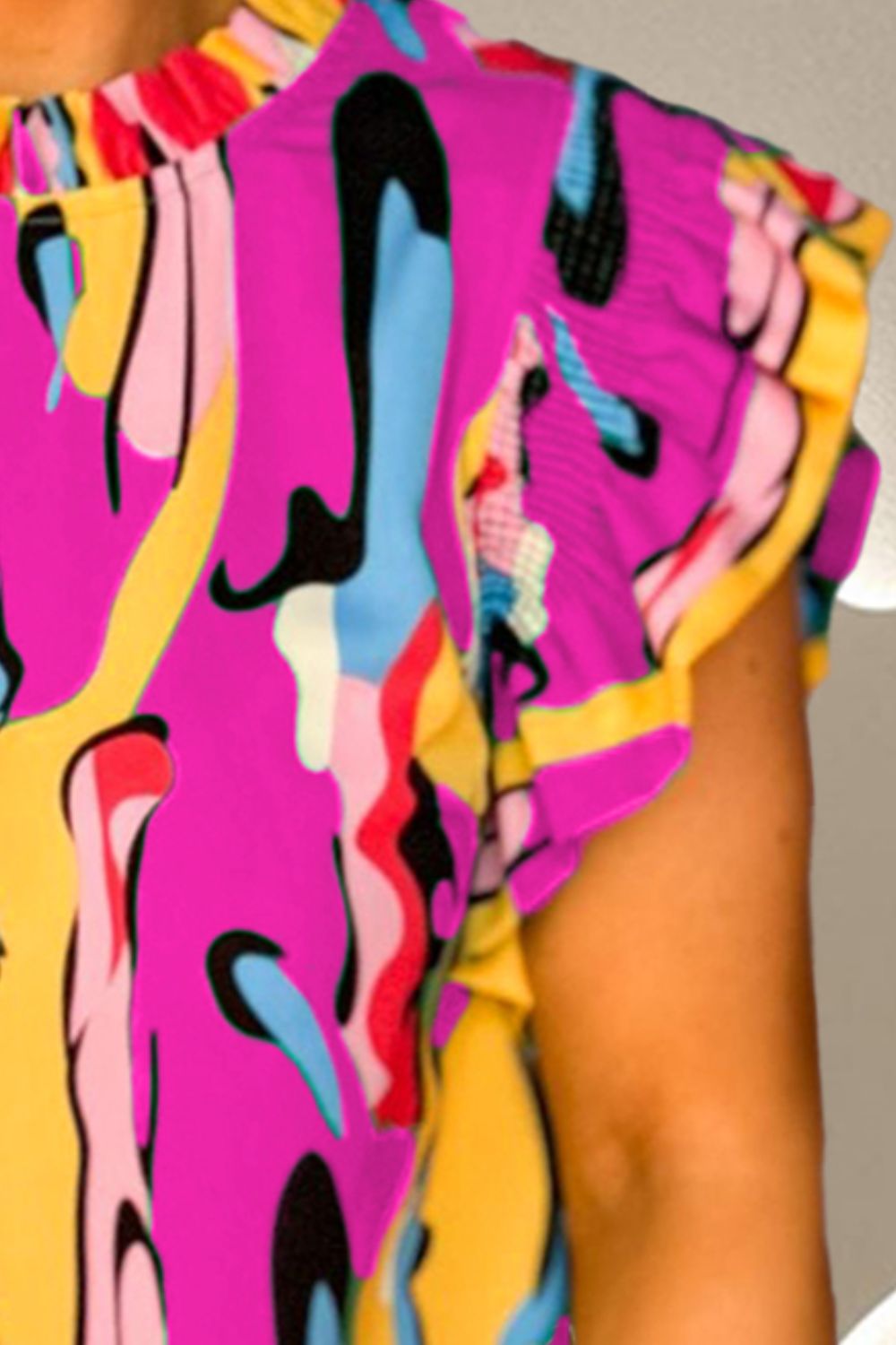 Ruffled Printed Cap Sleeve Mini Dress - MONLANE