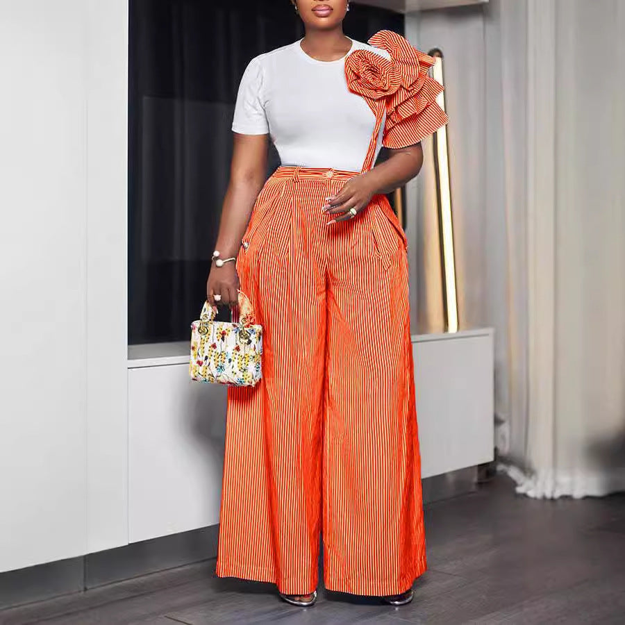 Strip Wide leg pants two-piece set