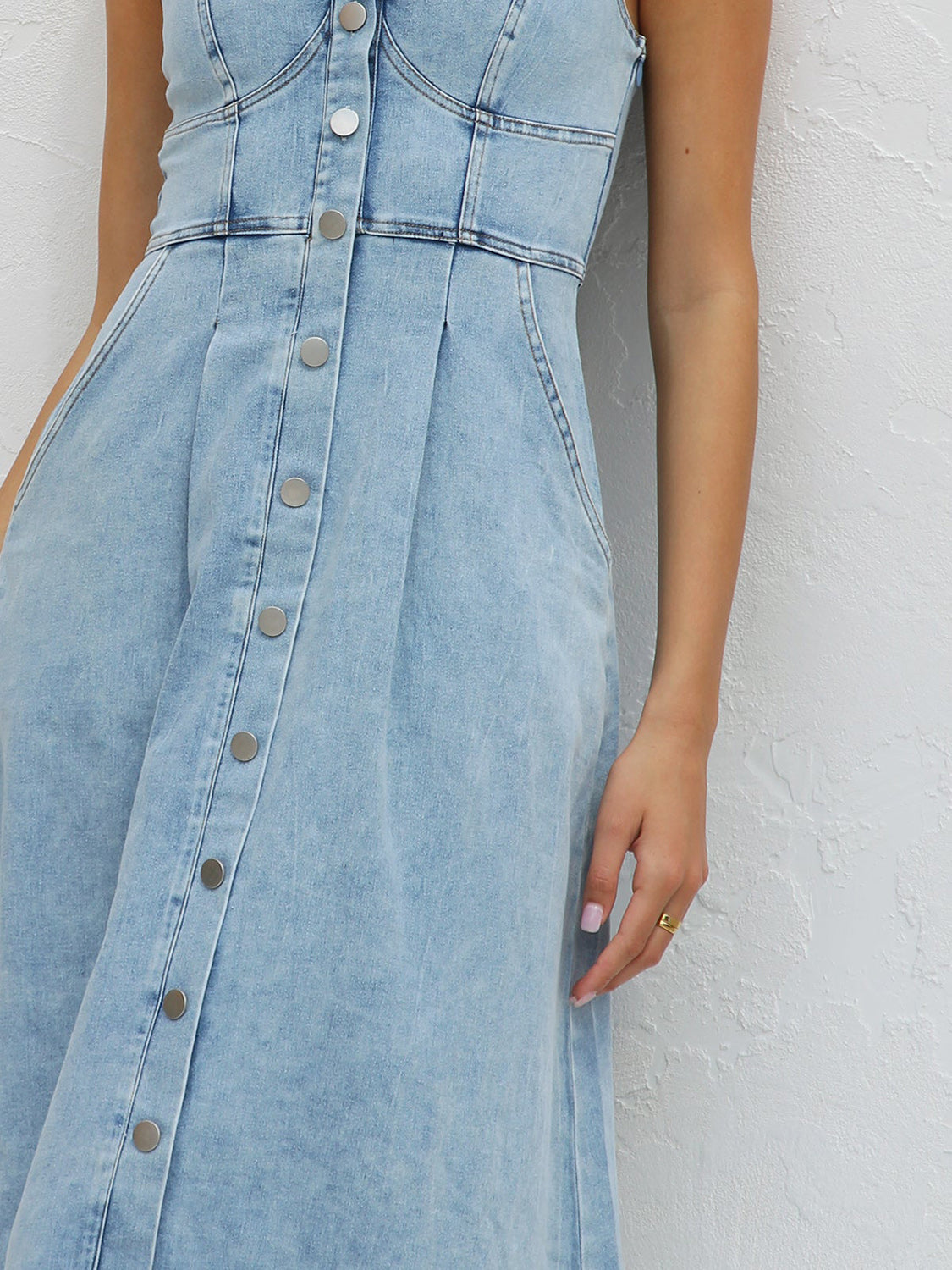 Sweetheart Neck Wide Strap Denim Dress - MONLANE