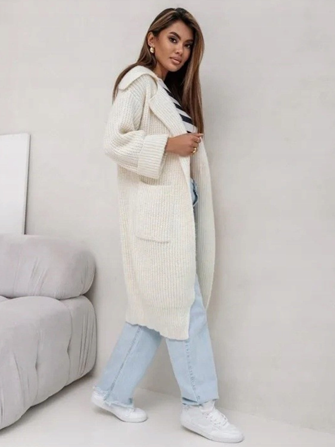 Pocketed Dropped Shoulder Cardigan