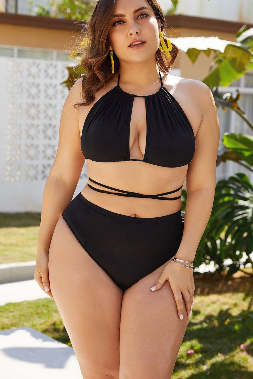 Plus Size Tied Backless Bikini Set