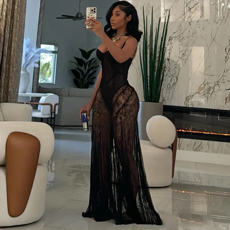 Strapless mesh long dress