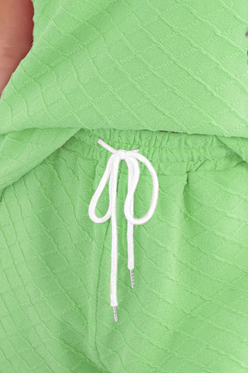 Round Neck Short Sleeve Drawstring Shorts Set