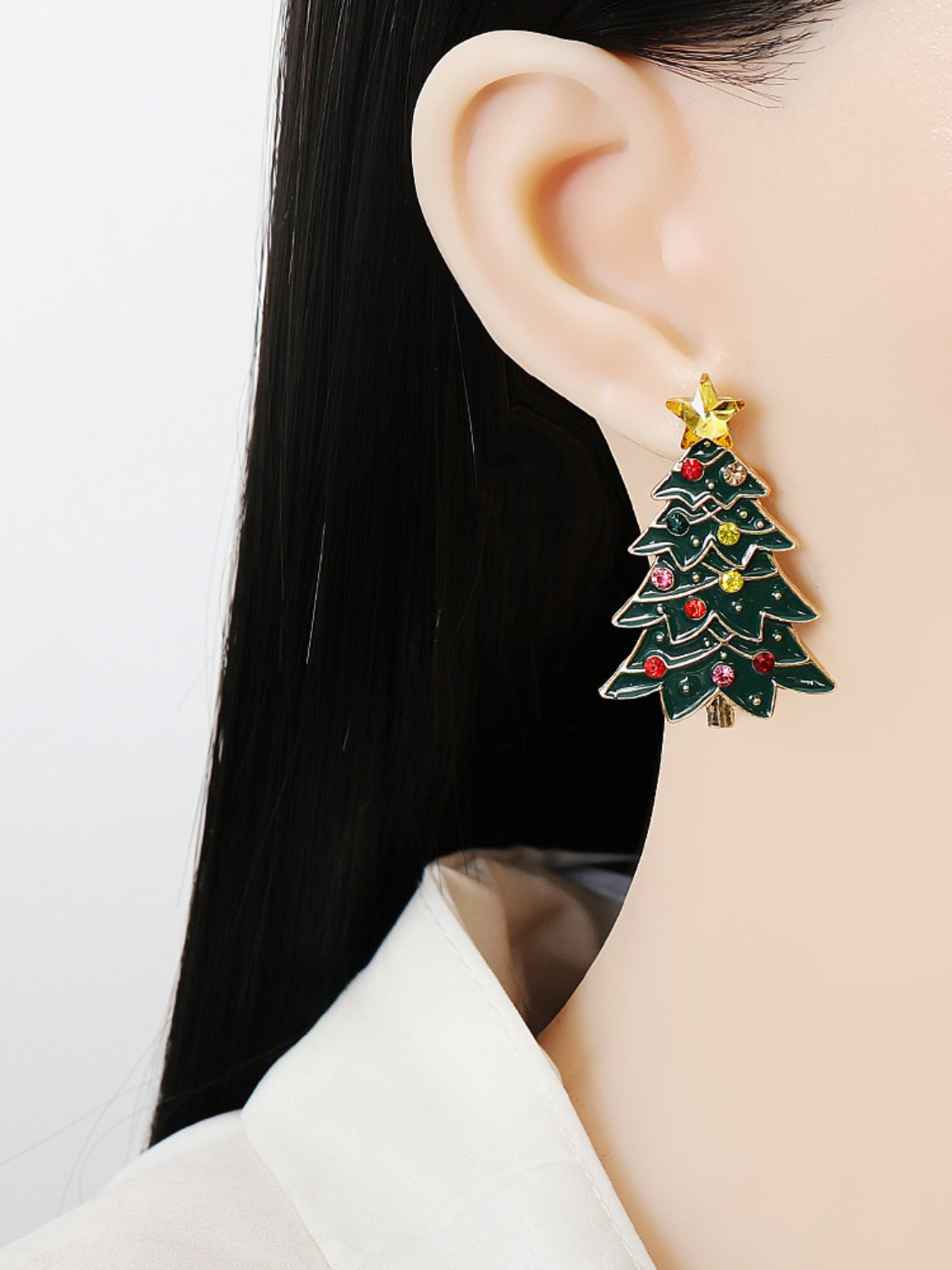 Rhinestone Christmas Tree Earrings