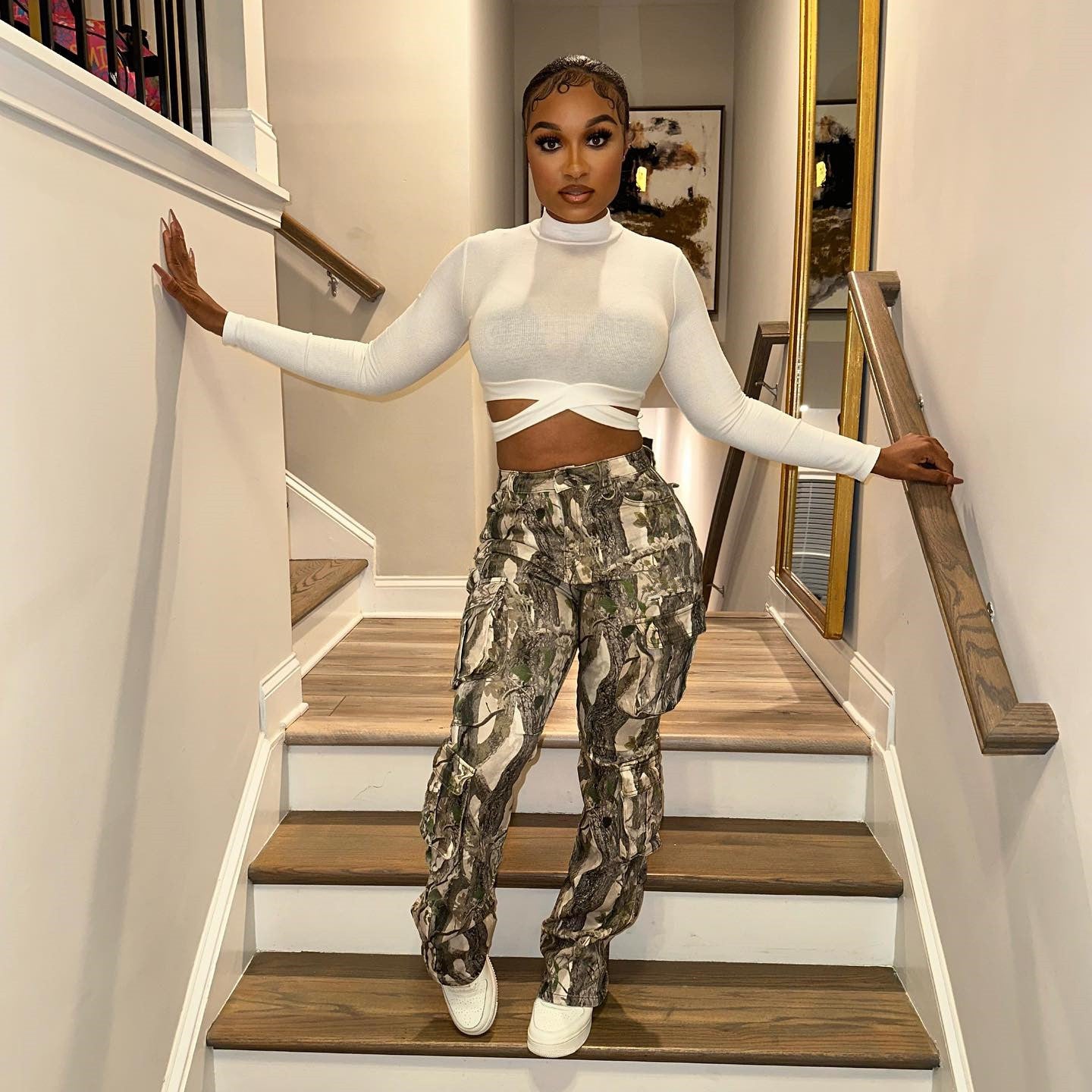 Splicing Camouflage High Waist Pants