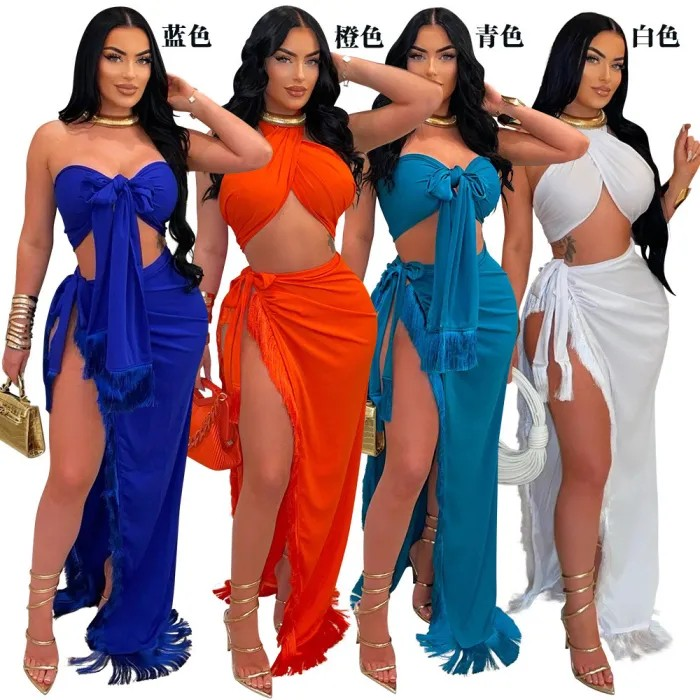 High Slit Tassel Two-Piece Set