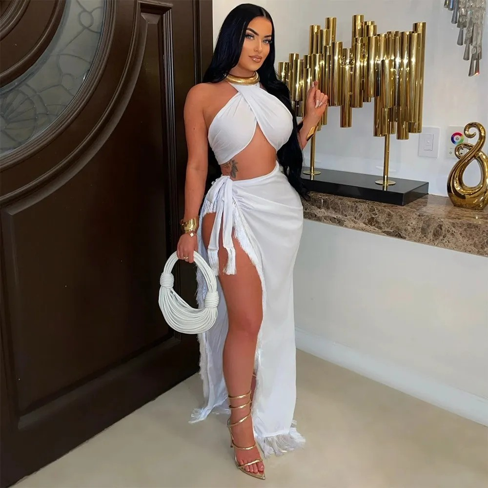 High Slit Tassel Two-Piece Set