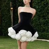 Strapless floral jumpsuit short skirt