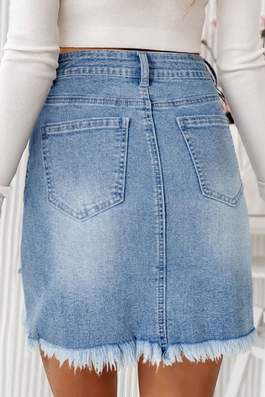Raw Hem Heart Denim Skirt