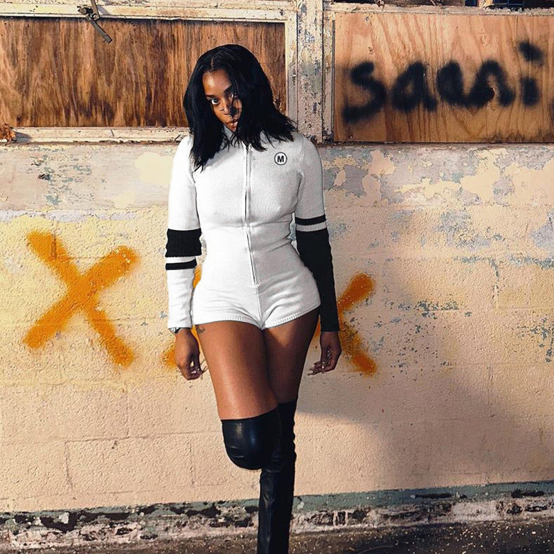 Knitted Long Sleeved Zipper Jumpsuit