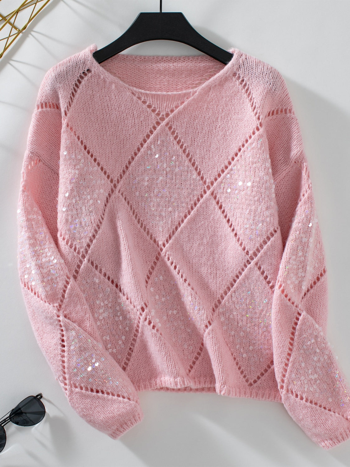 Openwork Long Sleeve Knit Top